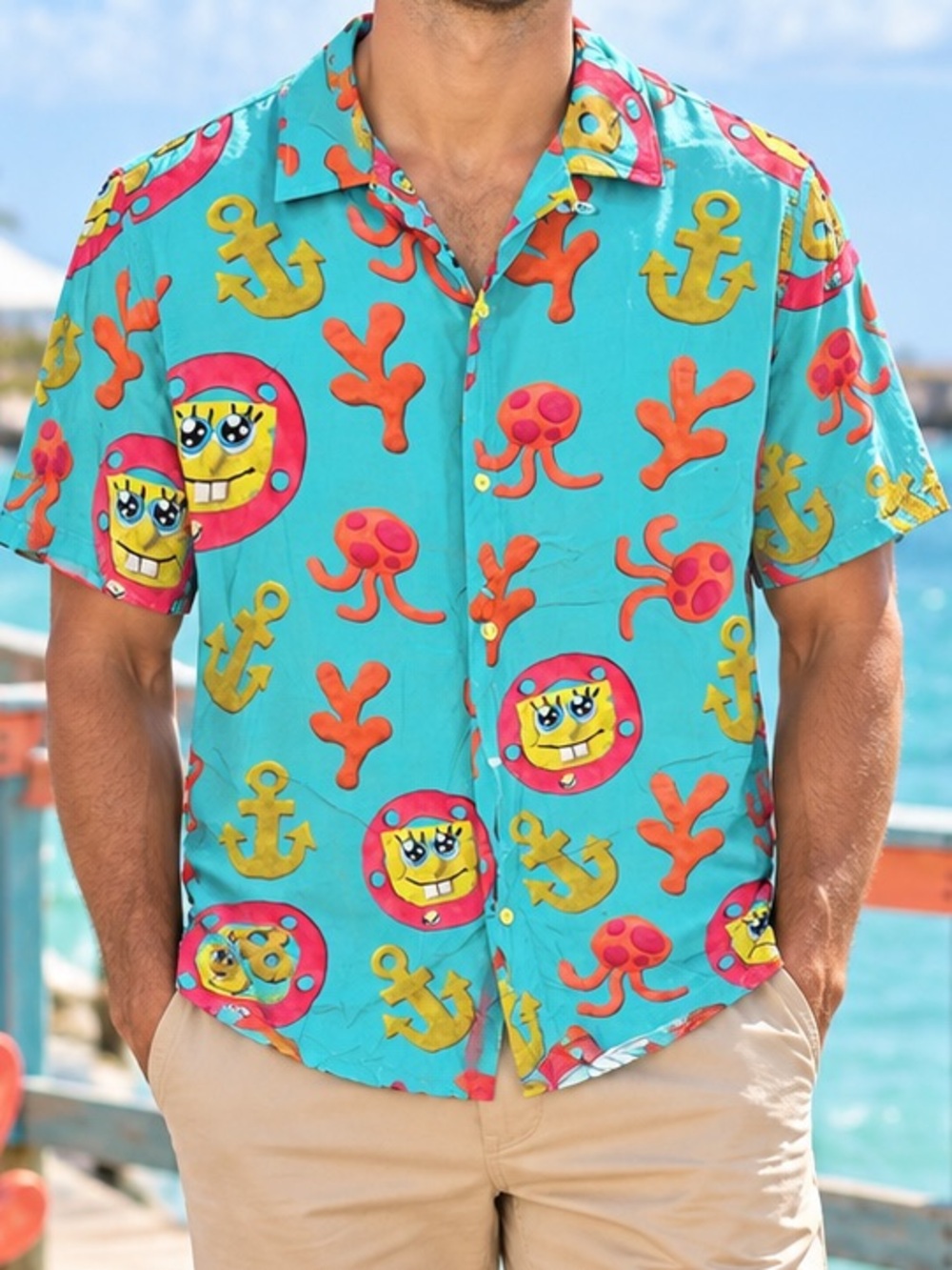 Dumbgood-SpongeBob SquarePants Camp Shirt Size Medium Unisex